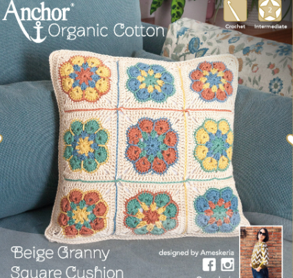 DMC - KIT Anchor Cotton - Beige Granny Square Cushion Cover