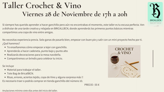 Taller - Crochet y Vino - Viernes 28 de Noviembre de 17h a 20h